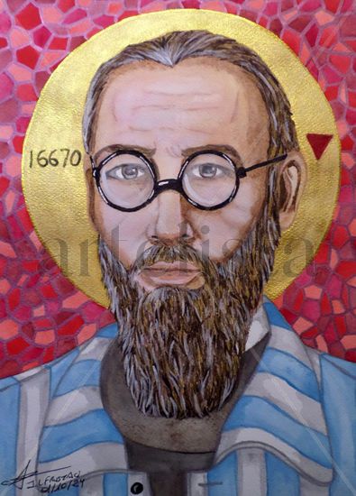 Prisionero 16670: San Maximiliano Kolbe Watercolour Paper Portrait