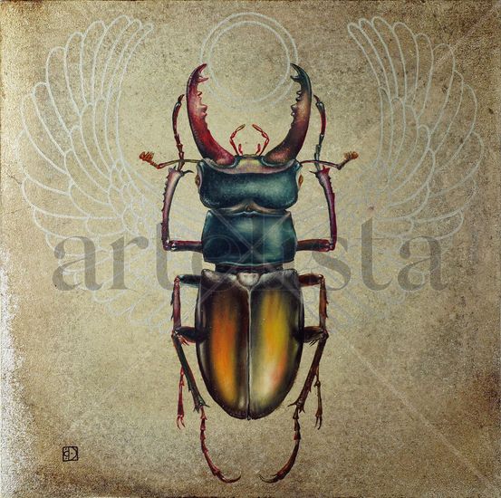 Khepri, The Scarab. Dawn Oil Panel Animals