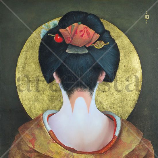 Maiko, Yuugure Oil Panel Figure Painting