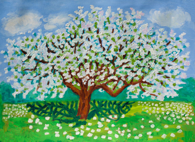 Apple tree in blossom Óleo Lienzo Paisaje