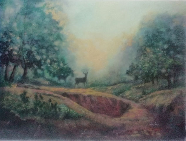 Venados en la niebla Oil Canvas Landscaping