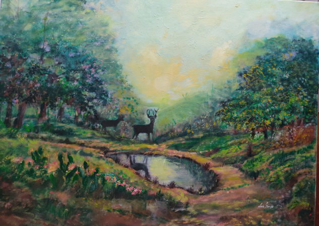 Venados en la niebla Oil Canvas Landscaping