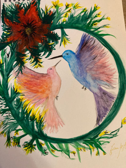 Pareja de colibríes Watercolour Paper Animals