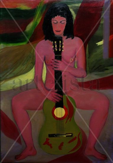 Mujer y Guitarra Oil Canvas Nude Paintings