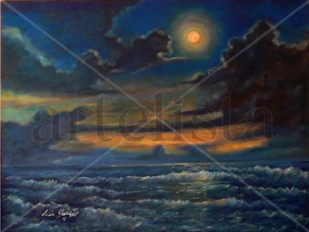 Marina con luna Acrylic Canvas Marine Painting