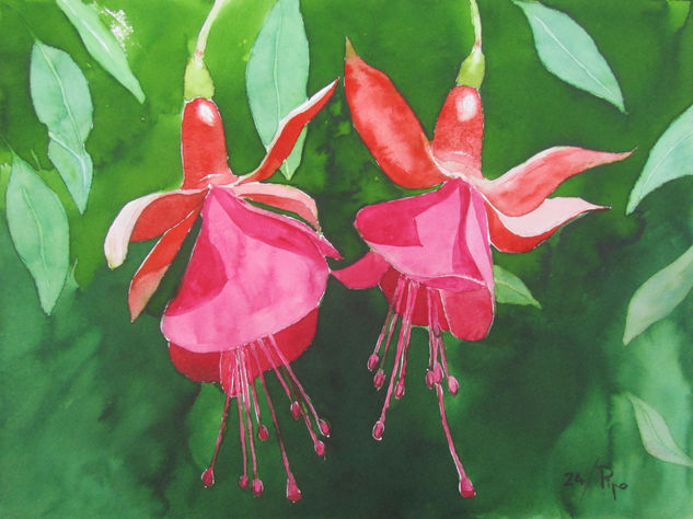 un par de fucsias Acuarela Papel Floral