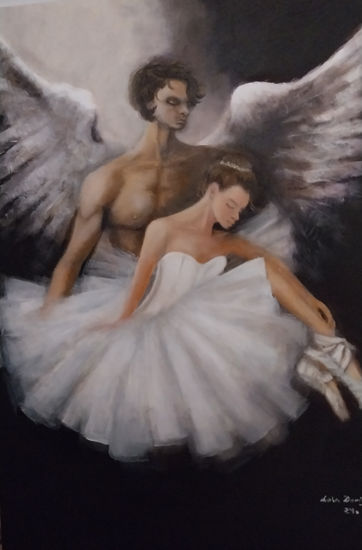 Angel y Bailarina. Oil Canvas Figure Painting