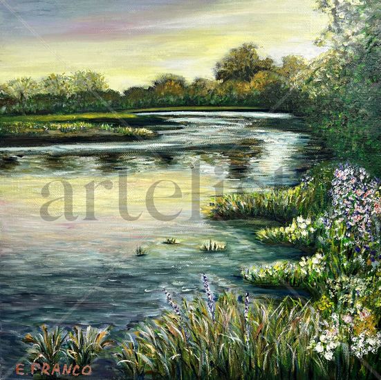 Amanecer en el lago Acrylic Canvas Landscaping