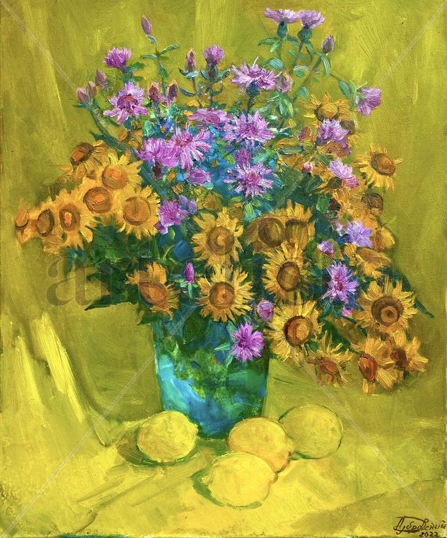 Flores amarillas y limones