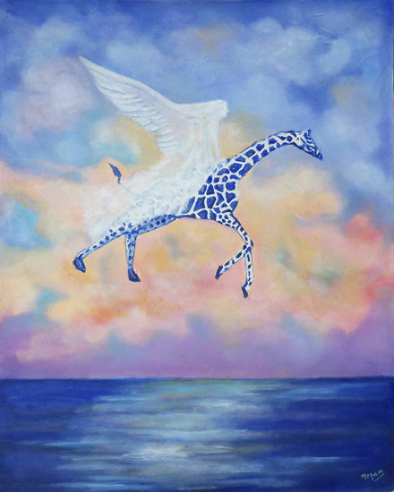 Jirafa Azul Oil Canvas Animals