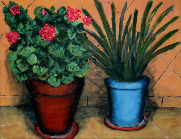 El patio de la abuela. Acrylic Canvas Floral Painting