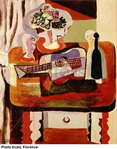 Vaso, ramo de flores, guitarra y botella, 1919