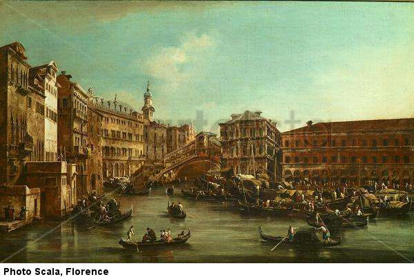 Puente de Rialto con el Fondaco dei Tedeschi, el Palacio de los Camerlenghi y las Fabbriche Nuove