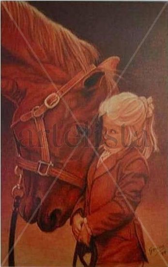 caballo y niña Pastel Card Animals