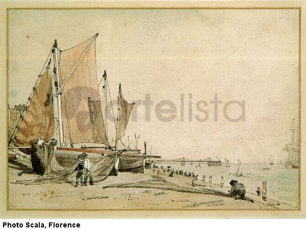 Brighton Beach with Fishing Boats and the Chain Pier