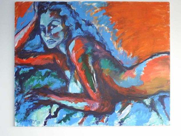 Mujer en el Silencio Acrylic Textile Nude Paintings