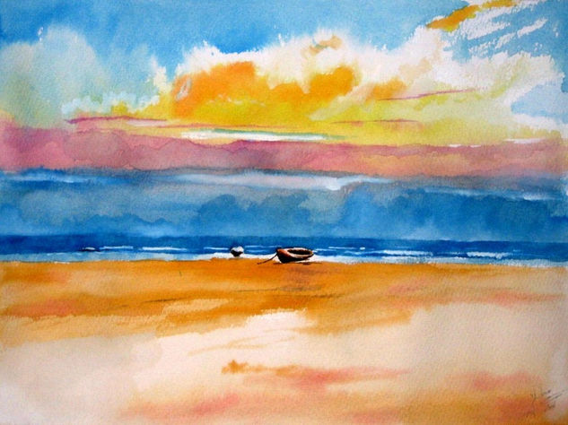 Playa con barcas Watercolour Paper Landscaping