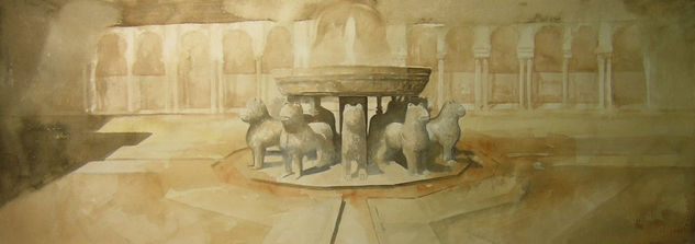 Patio de los leones Watercolour Paper Figure Painting