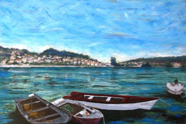 Barcas amarradas Acrylic Panel Marine Painting