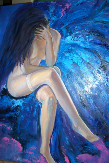 Blue Sensualitée Oil Canvas Figure Painting