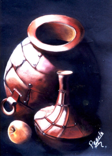 Jarrones de cobre Pastel Card Still Life Paintings