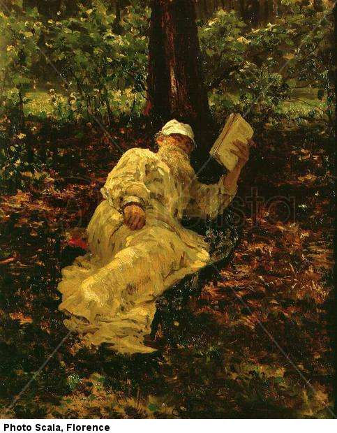 Tolstoy leyendo en el bosque