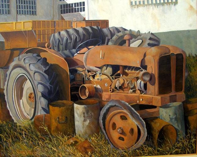 tractor y bidones Óleo Lienzo Otros