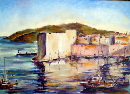 Puerto de Dubrovnik Óleo Lienzo Marina