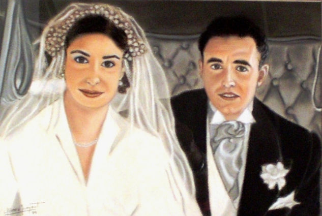 Boda de mis padres (pintura realizada en 1995, en homenaje a mis padres y como recuerdo de aquel día Pastel Card Portrait