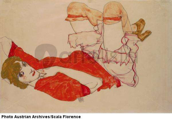 Wally in Red Blouse With Raised Knees, 1913