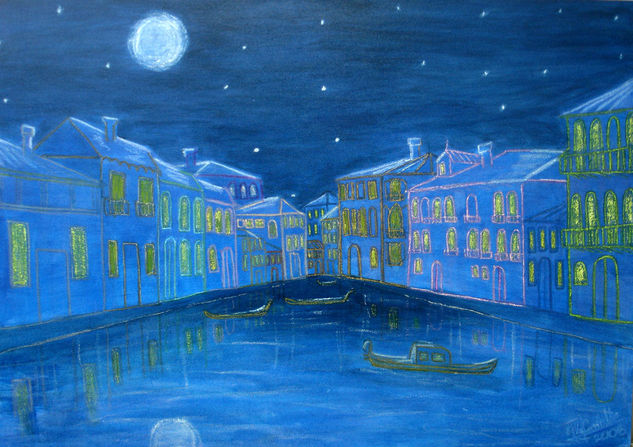 Venecia de Noche Media Mixta Lienzo Paisaje