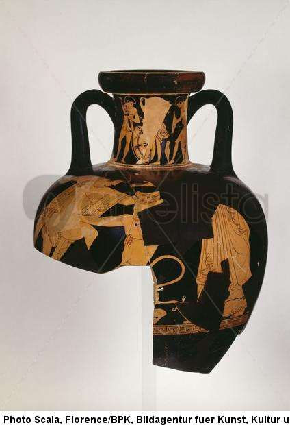 Fragmentos de Ánfora, 500-490 a.C. Lado A: Teseo matando al Minotauro