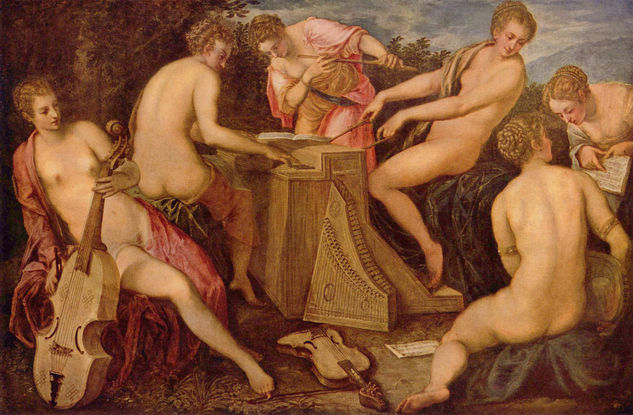 The Concert, Women Playing Music (post 1566) Nude Paintings