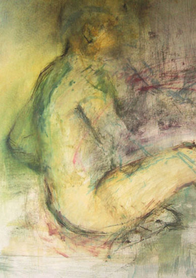 344- H. , verde Mixed media Paper Nude Paintings