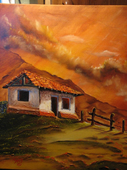 Atardecer en mi pueblo Oil Canvas Landscaping