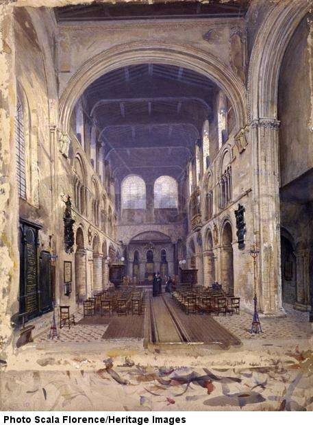 Interior of St Bartholomew's Priory, London, 1880