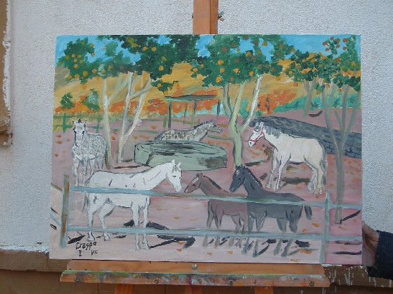 Caballos en el rio Nechite Oil Canvas Animals