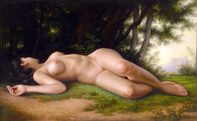 Descanso bajo el Auyantepuy Oil Textile Nude Paintings