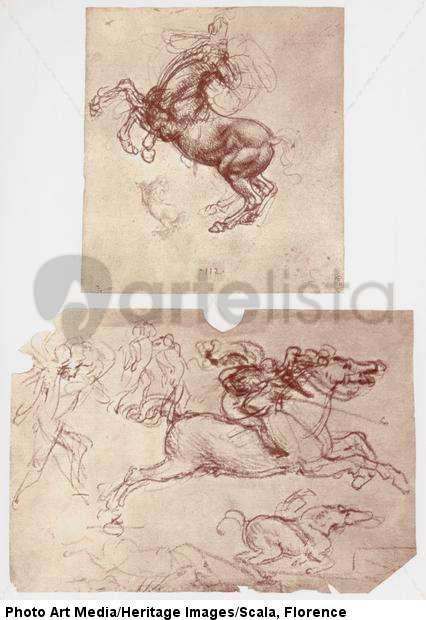 Horse Rearing, and Horsemen and Foot-Soldiers', c. 1504. Both are studies for The Battle of Anghiari