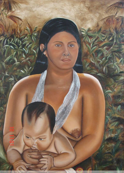 MUJER DE EMBERA Oil Canvas Figure Painting