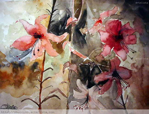 hibiscos rosados Watercolour Paper Floral Painting