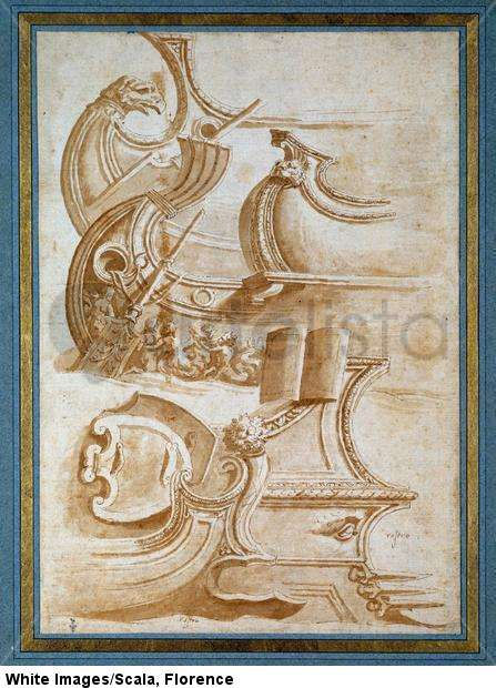Ship prow and shields (after Jules Romain or Giulio Romano). 1632-1635.