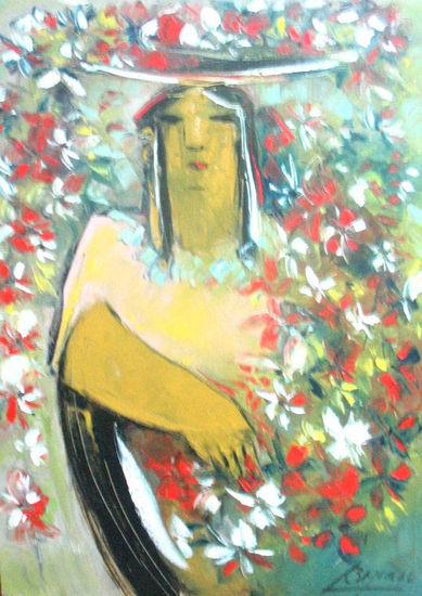 Mujer con Flores Oil Canvas Others