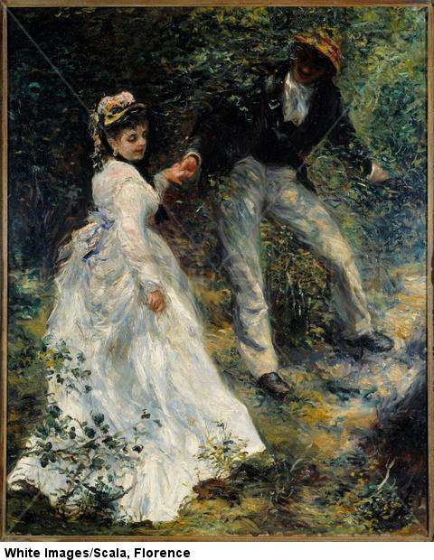 The walk A couple in the forest. 1870