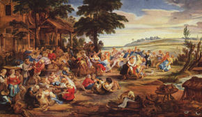 The fair or wedding in the village. Painting representing a countryside festival. 17th century.