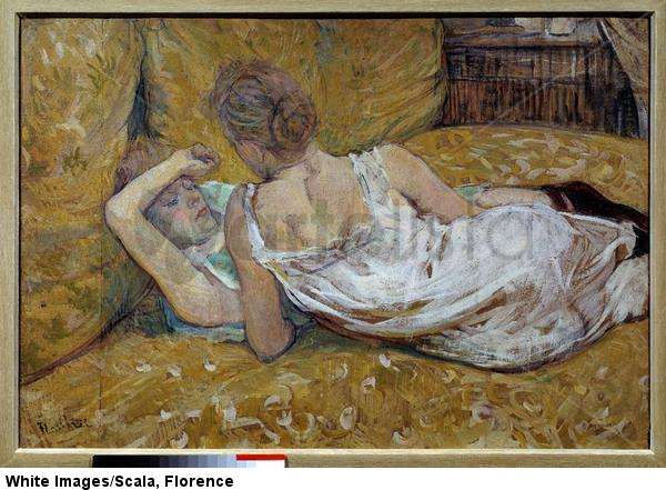 The two friends Young women lying on a bed. 1895