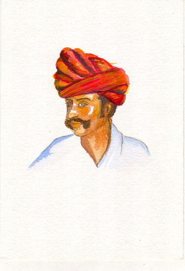 Rajasthani Watercolour Paper Portrait