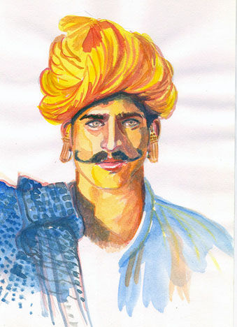 Rajasthani young man Watercolour Paper Portrait