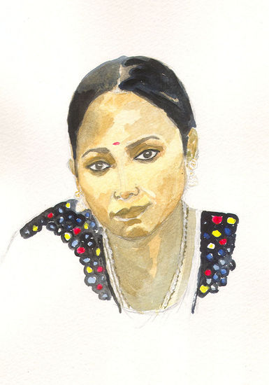 Indian young girl Watercolour Paper Portrait