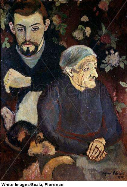 Portrait of the painter Maurice Utrillo, his grandmother, and a dog. 1910. Dim. 0.5x0.7m
